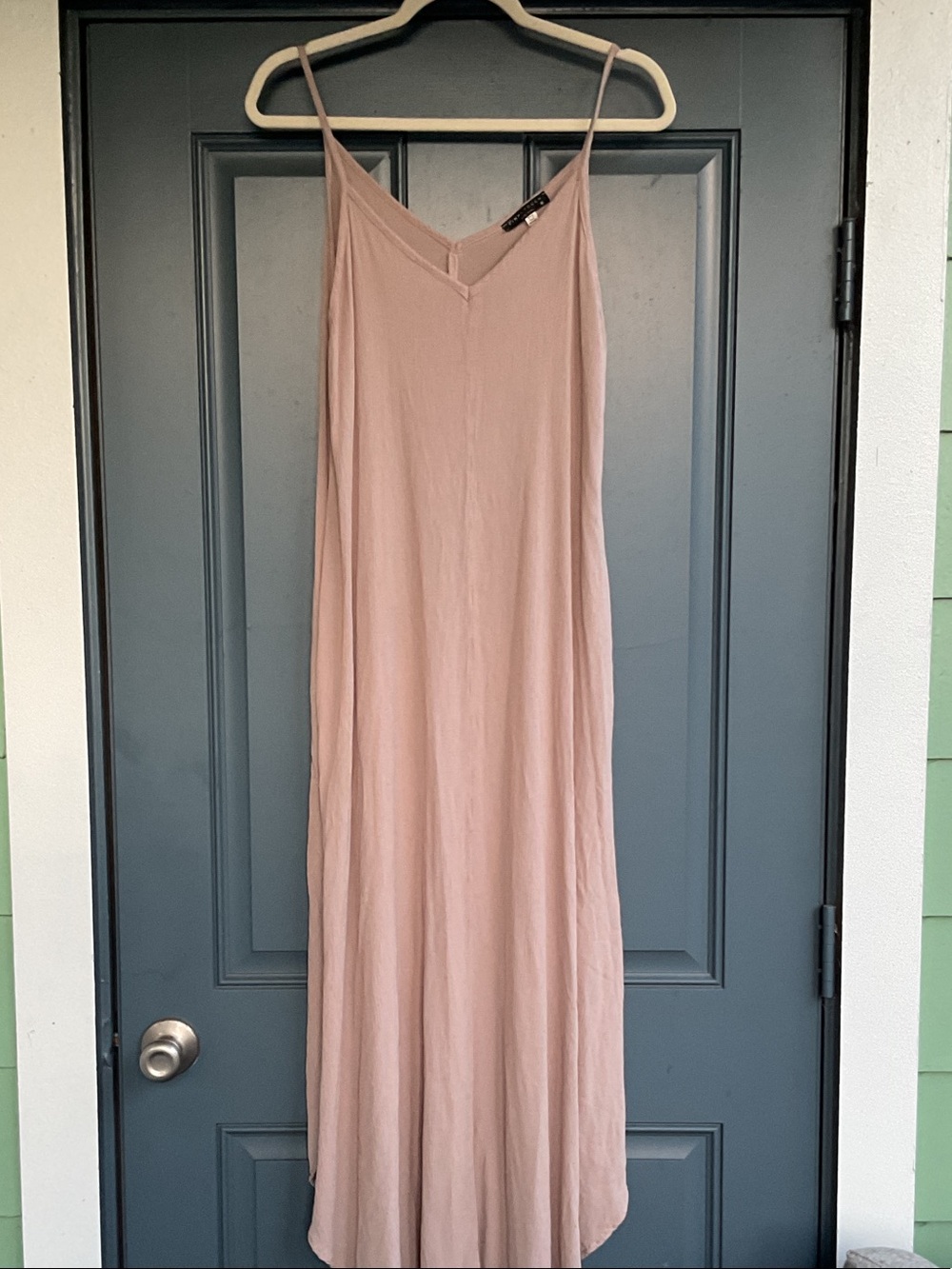 Final Touch Light Gray Slip Maxi Dress with Spaghetti Straps, Size M